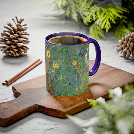 Farm Garden with Sunflowers by Gustav Klimt Colorful Mugs (11oz, 15oz)