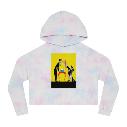A Moment of Elegance: A Passionate Embrace Amidst Golden Splendor Women’s Cropped Hooded Sweatshirt