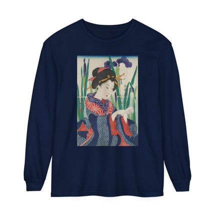 Woman with Origami Crane Garment-dyed Long Sleeve T-Shirt
