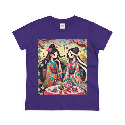 Fairies in Kimonos at Tea Among Blossoms Cotton Tee
