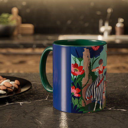 The Lady Of The Scarlet Bow Colorful Mugs – Art Deco Botanical Archer Elegance
