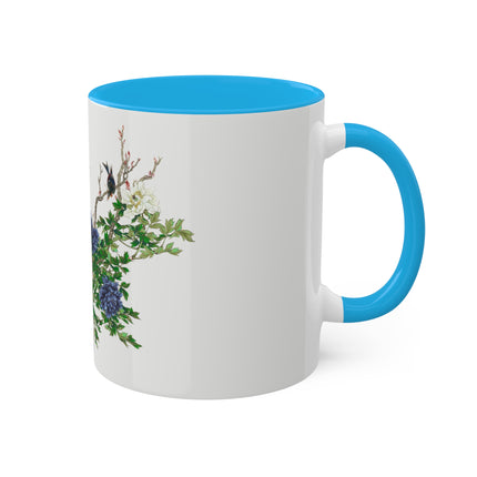 Peonies and Birds by Okamoto Shuki Colorful Mugs, 11oz