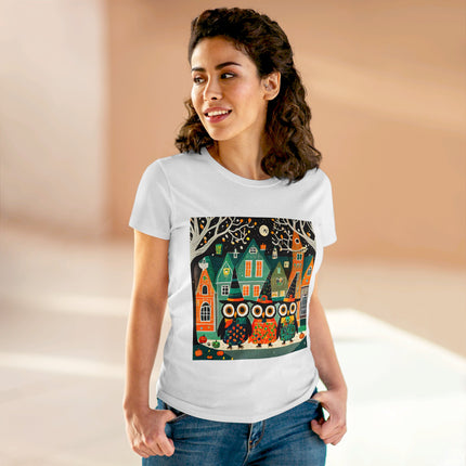 Night of the Trick-or-Treating Owlets Women's Midweight Cotton Tee