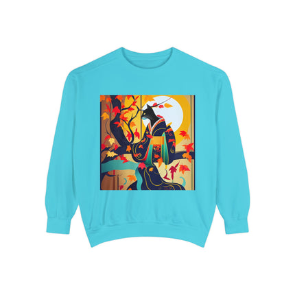 Black Cat in Kimono Unisex Garment-Dyed Sweatshirt