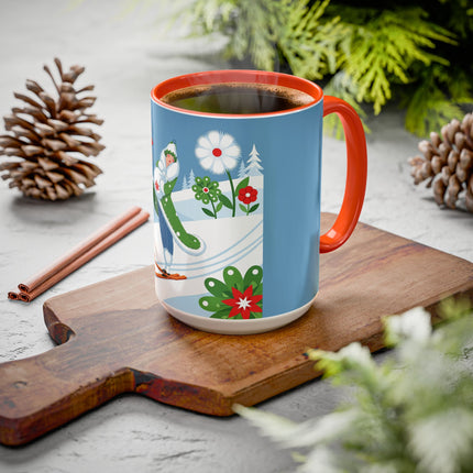 🎿❄️ The Winter Garden Skier Colorful Mug – Whimsical Holiday Fantasy