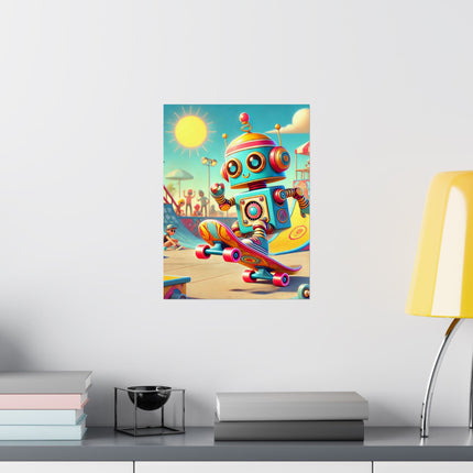 🛹🤖 The Skate Park Robot Matte Vertical Poster – Action, Energy & Retro Fun