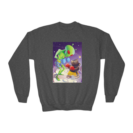 Cosmic Clash Youth Crewneck Sweatshirt – Alien vs Bear Space Showdown