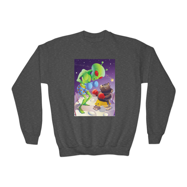 Cosmic Clash Youth Crewneck Sweatshirt – Alien vs Bear Space Showdown