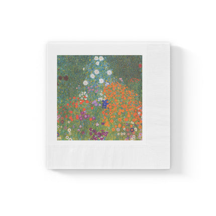 Cottage Garden by Gustav Klimt White Coined Napkins