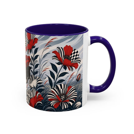 ☔🌹 The Scarlet Checkerboard Rainstorm Colorful Mug – Art Deco Floral Elegance