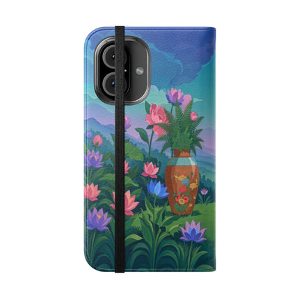 🌸🏔️ The Lady Of The Lotus Valley Flip Case – Art Deco Botanical Reverie