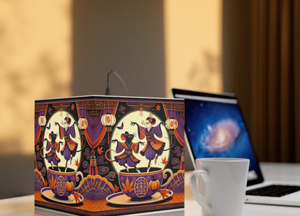Theatrical Halloween Kabuki Mice on Teacup Light Cube Lamp