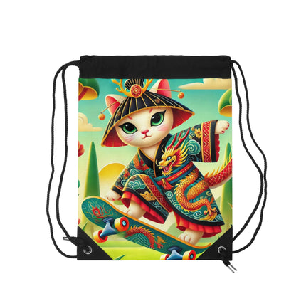 Dragon Dance on Wheels Drawstring Bag