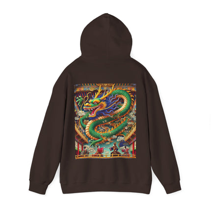 Tibetan Dragon Over Kabuki Duel – Heavy Blend™ Hooded Sweatshirt