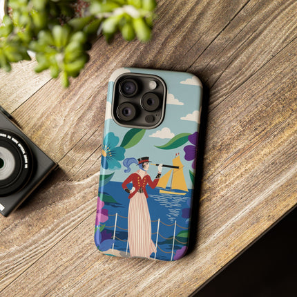 🌊🔭 The Lady Of The Seaside Lookout Phone Case – Art Deco Nautical Adventure