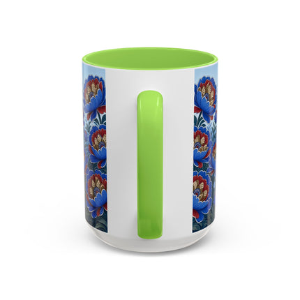 💙🌺 The Sapphire Blossom Garden Dancer Colorful Mug – Art Deco Fashion Fantasy