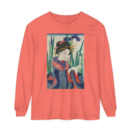 Woman with Origami Crane Garment-dyed Long Sleeve T-Shirt