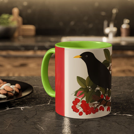 Blackbird & Rose Colorful Mugs – Timeless Elegance & Nature's Harmony
