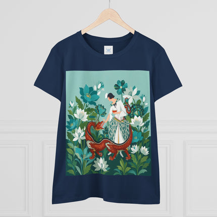 🐉🌿 The Dragon Keeper Cotton Tee – Art Deco Floral Fantasy
