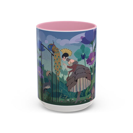 The Lady And The Enchanted Heron Colorful Mugs – Art Deco Botanical Elegance