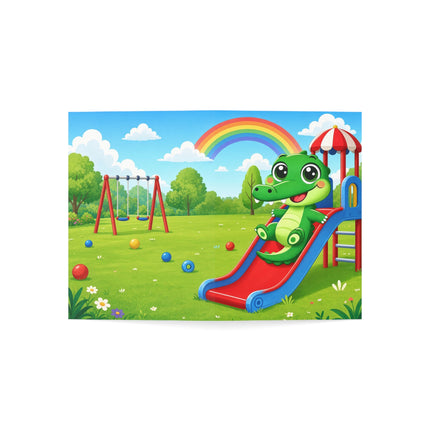 🐊🌈 The Little Crocodile Playground Adventure Greeting Card – Whimsical Animal Adventure