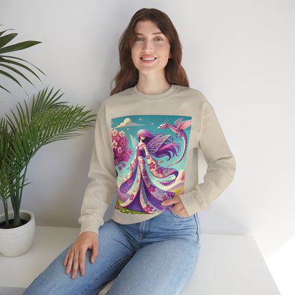 Petals in the Wind: The Kimono Fairy and the Sky Dragon Heavy Blend™ Crewneck Sweatshirt