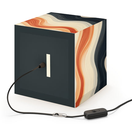 Wave Pattern in Hues of Beige, Orange, Grey, and Black Light Cube Lamp