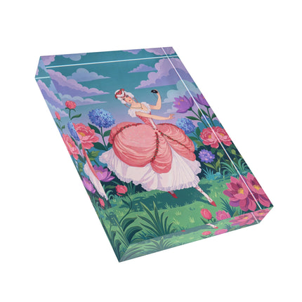 🎭🌸 The Lady Of The Garden Masquerade Acrylic Art Block – Art Deco Fashion Illustration