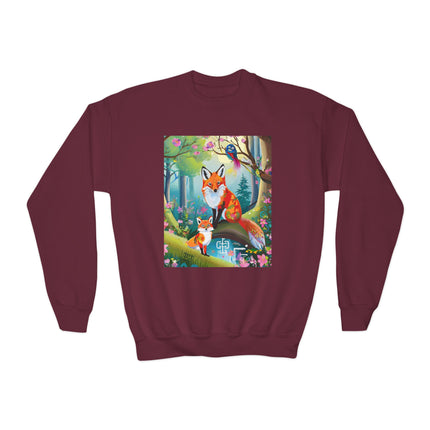 Mischievous Fox Youth Crewneck Sweatshirt – Playful Forest Fun