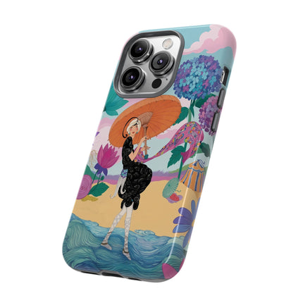 🌊☂️ The Lady Of The Flowered Seashore Phone Case – Art Deco Seaside Fashion