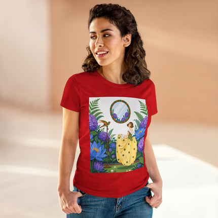 🦜🪷 The Parrot Garden Reflection Cotton Tee – Art Deco Fashion Whimsy