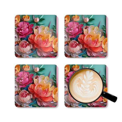 Peonies in Full Bloom Corkwood Coaster Set