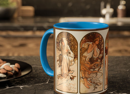 The Seasons by Alphonse Maria Mucha Colorful Mugs (11oz, 15oz)