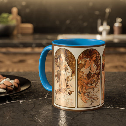 The Seasons by Alphonse Maria Mucha Colorful Mugs (11oz, 15oz)