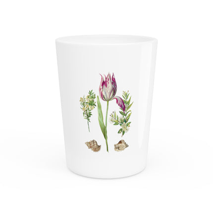 Tulip, Branches of Myrtle, and Shells by Maria Sibylla Merian Ceramic Shot Glass