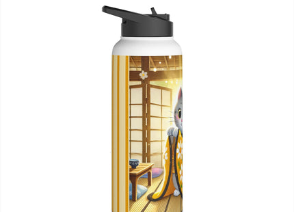 Playful Kitten in the Tea Room Stainless Steel Water Bottle, Standard Lid