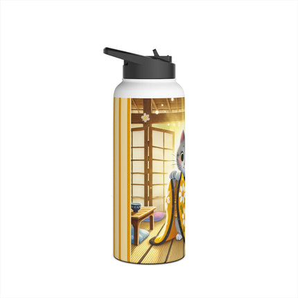 Playful Kitten in the Tea Room Stainless Steel Water Bottle, Standard Lid