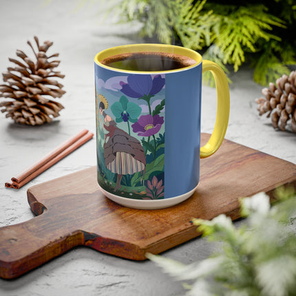 The Lady And The Enchanted Heron Colorful Mugs – Art Deco Botanical Elegance