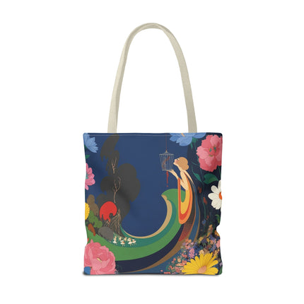 🌙🐦 The Lady Of The Moonlit Birdcage Tote Bag – Art Deco Floral Fantasy