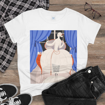 🦢💎 The Ivory Midnight Muse Cotton Tee – Art Deco Fashion Elegance