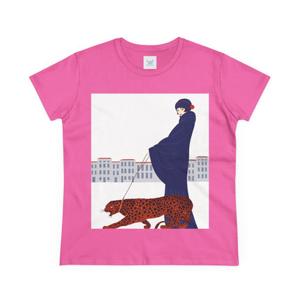 🐆🖤 The Lady With The Leopard Cotton Tee – Art Deco Fashion Illustration