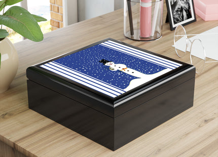 Snowman in Falling Snow Jewelry Box