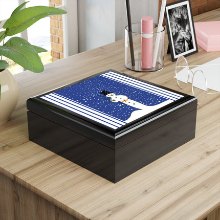 Snowman in Falling Snow Jewelry Box