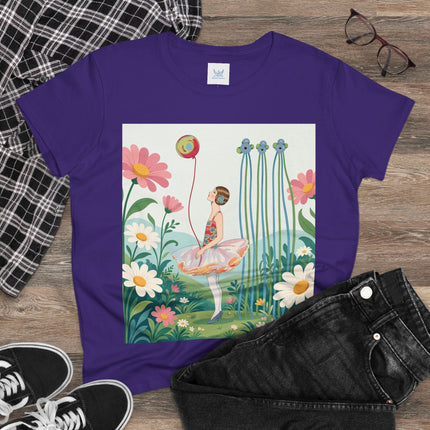 🌼🎈 The Garden Balloon Dancer Cotton Tee – Art Deco Floral Whimsy
