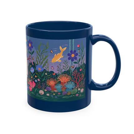 🐠🌸 The Lady Of The Underwater Flower Garden Ceramic Mug – Art Deco Aquatic Whimsy