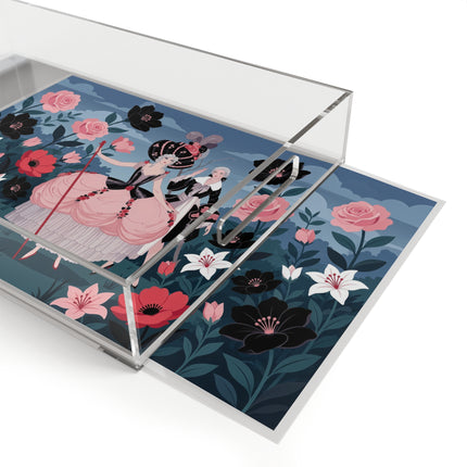 🌹🎭 The Rose Masquerade Promenade Acrylic Serving Tray – Art Deco Floral Elegance