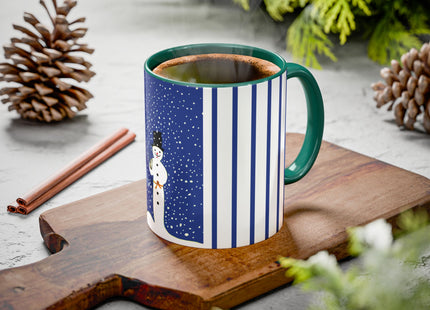 Snowman in Falling Snow Colorful Mugs (11oz, 15oz)