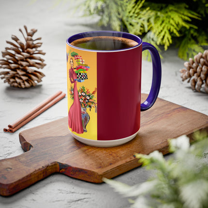 Elegant Holiday Woman with Gifts Colorful Mugs (11oz, 15oz)