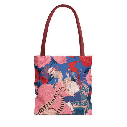 🌹🦜 The Lady Of The Scarlet Parrot Tote Bag – Art Deco Floral Elegance