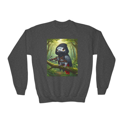 The African Grey Sentinel Youth Crewneck Sweatshirt – Wisdom, Courage & Woodland Adventure